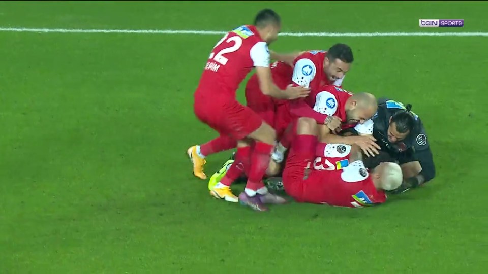 The Ghanaian was mobbed by his ecstatic team-mates