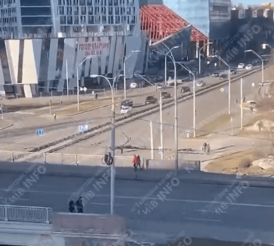 The motorcade drove through locked-down Kyiv