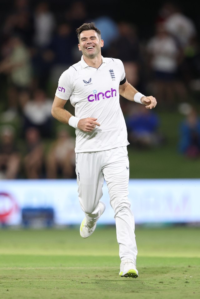 James Anderson of England celebrates his wicket of Henry Nicholls of New Zealand