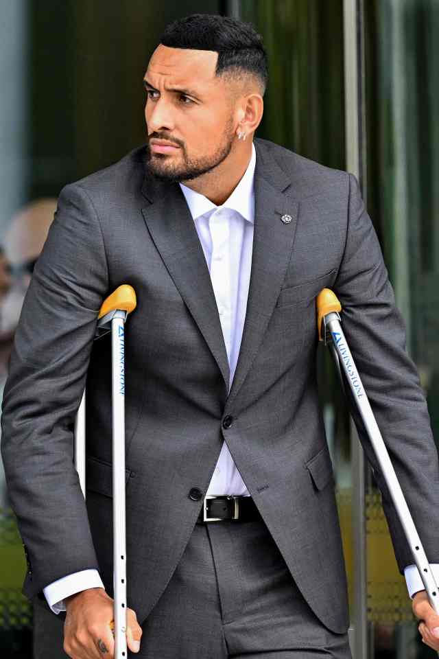 Kyrgios is using crutches after surgery on his left knee