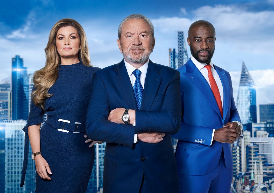 Karren with her TV co-stars Lord Sugar and Tim Campbell