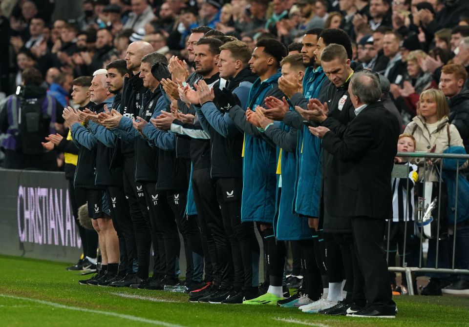 Newcastle's coaching team applaud Atsu