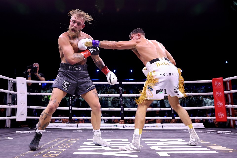 Jake Paul on the end of a Tommy Fury jab