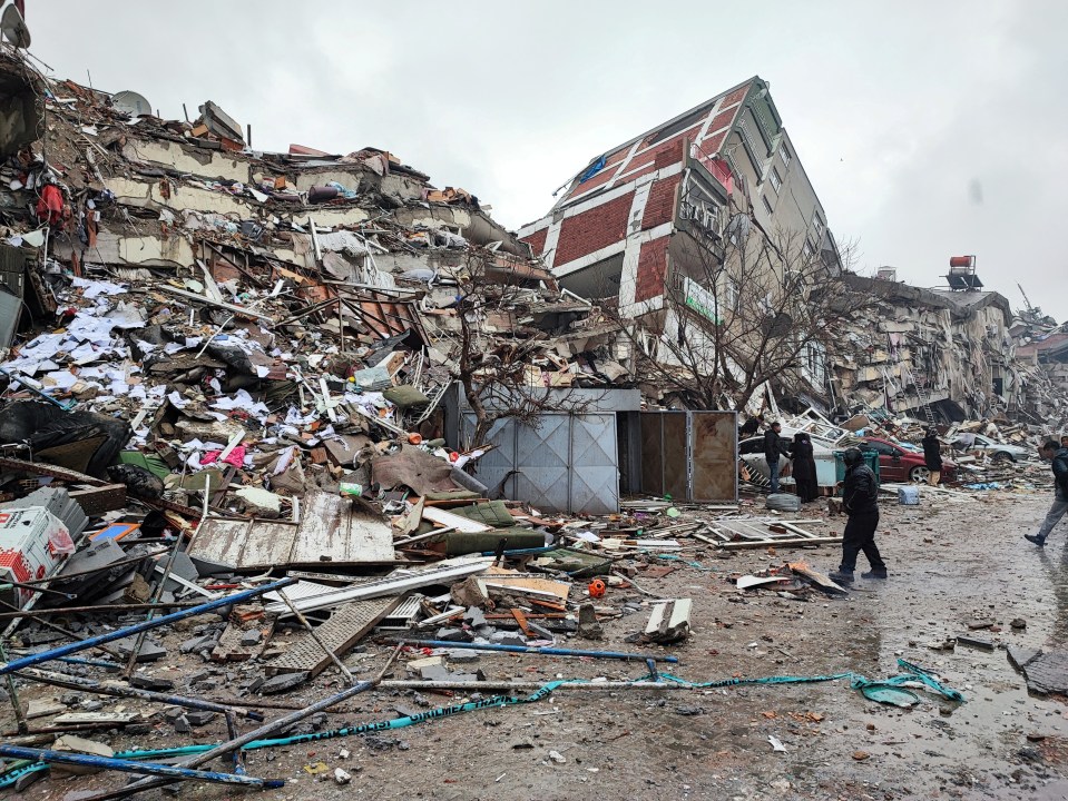 A destroyed building in the Turkish city of Kahramanmaras