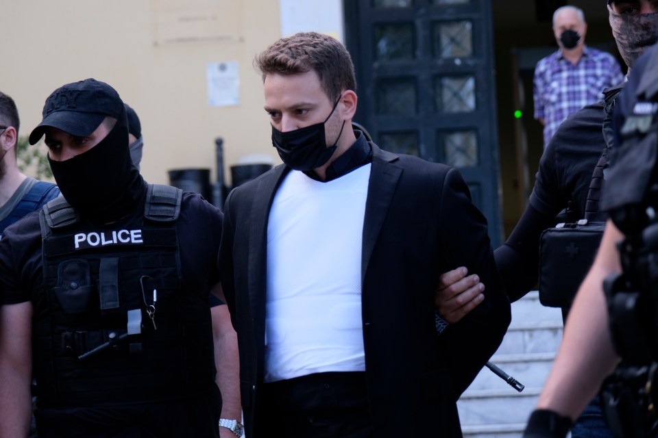 Babis Anagnostopoulos leaving court in Athens after a hearing