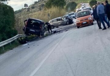 The two cars on the road after the crash