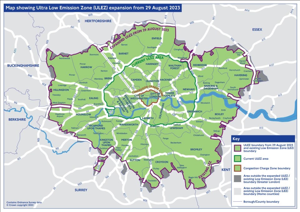 ULEZ map showing the expansion area from August 29, 2023