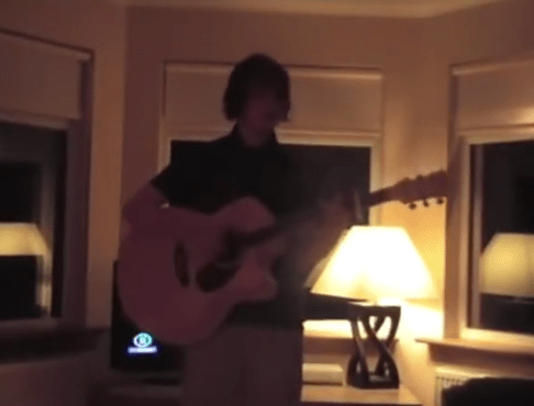 Lewis performing an Ed Sheeran song for his parents aged 13