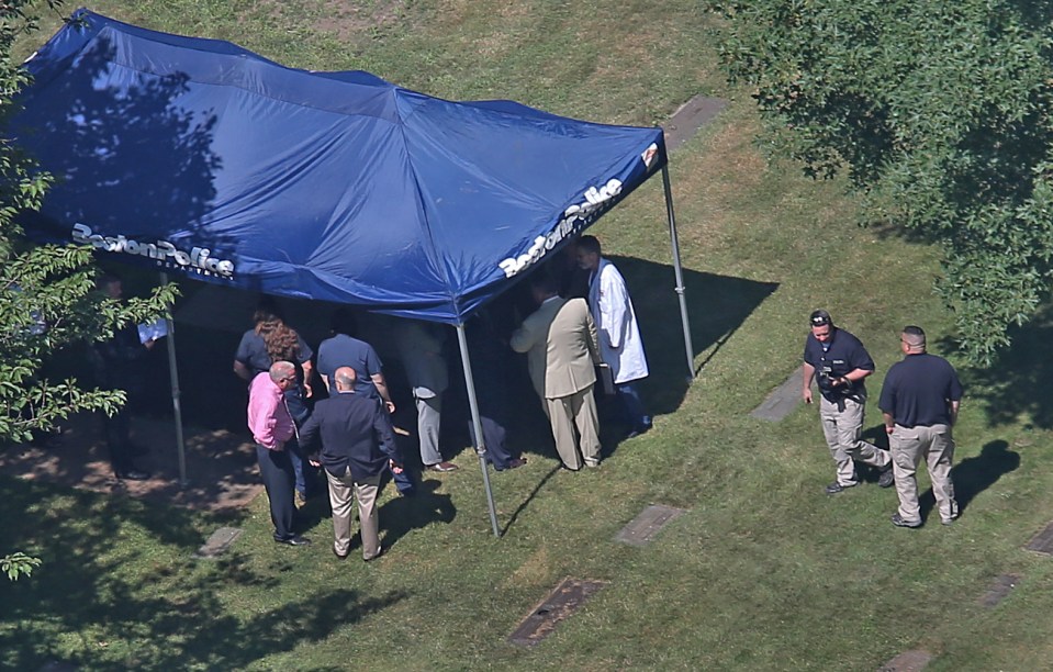 An aerial view of the exhumation of Albert DeSalvo's remains in 2013