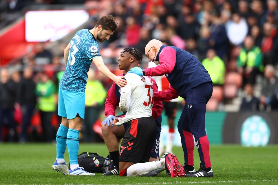 Tottenham's Ben Davies consoles Bella-Kotchap amid worries the starlet has suffered a repeat of the dislocated shoulder he suffered last October