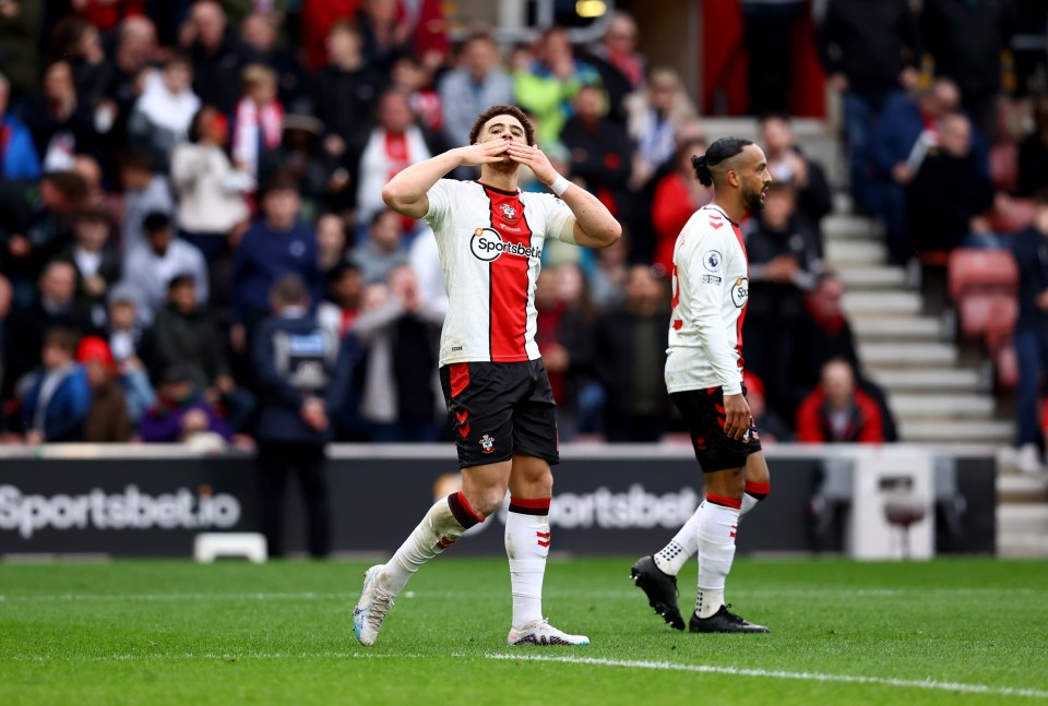 Che Adams celebrates after making it 1-1