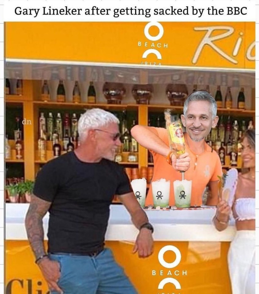 He also shared a hilarious mock-up of Gary working at his O Beach Club in Ibiza