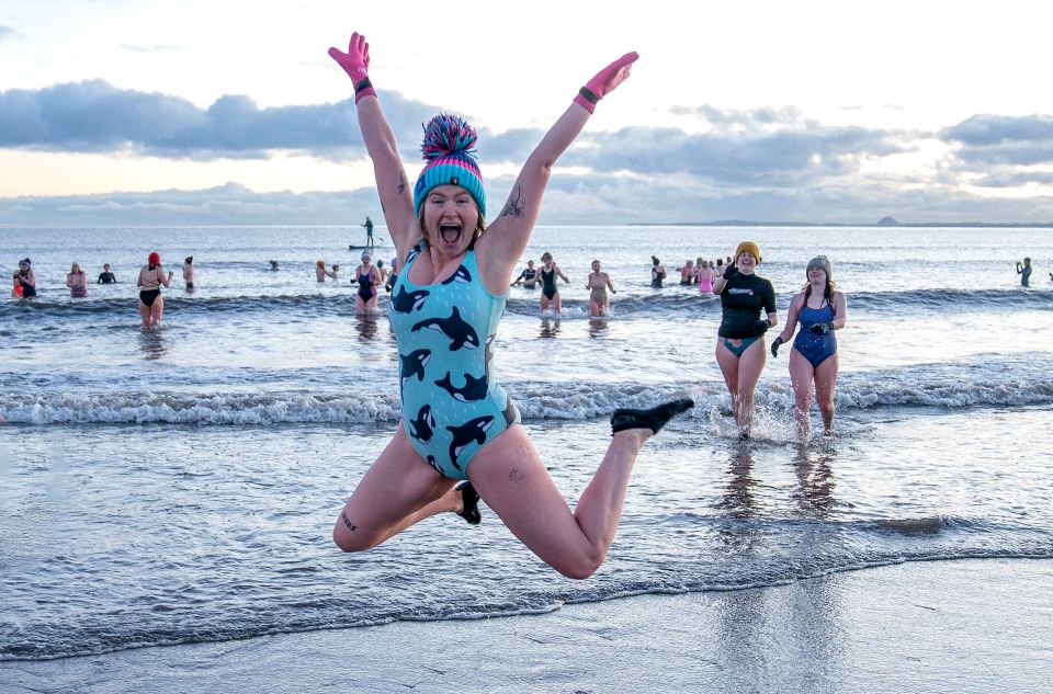 One woman was obviously keen to go for an early morning dip in Scotland despite the freezing temperatures