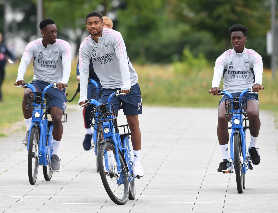 Reiss Nelson (centre) used to ride with the Olympian as a youngster