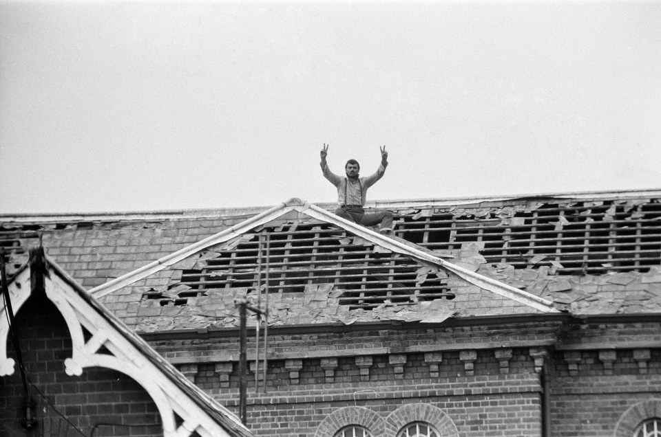Bronson on the roof of Broadmoor when he staged a three-day protest