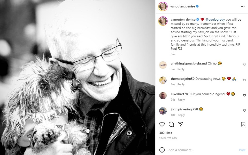 Denise Van Outen posted an emotional message as she recalled meeting the star
