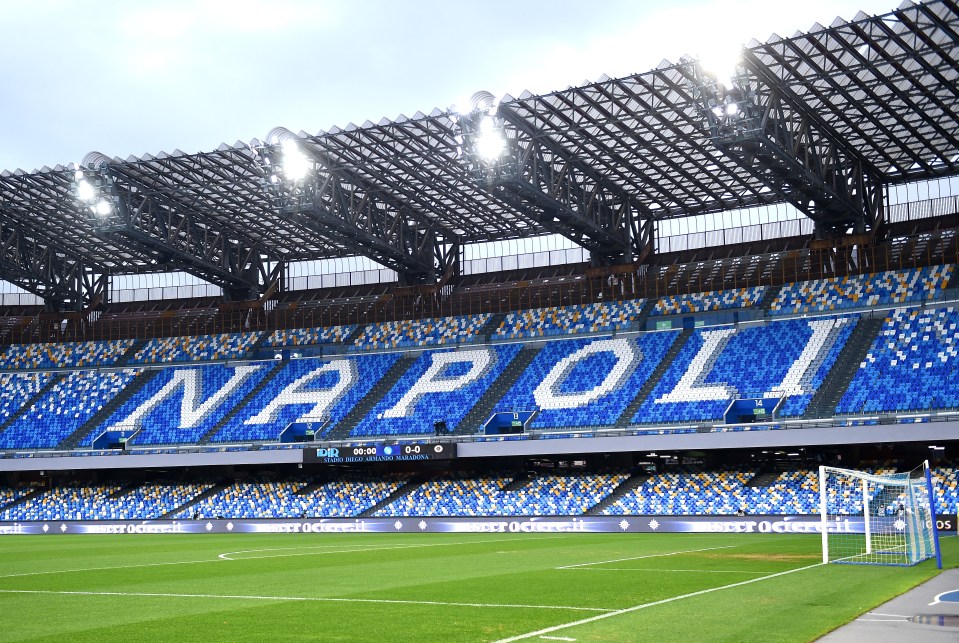 NAPLES, ITALY - JANUARY 06: General view inside the stadium ahead of the Serie A match between SSC Napoli and Spezia Calcio at Stadio Diego Armando Maradona on January 06, 2021 in Naples, Italy. Sporting stadiums around Italy remain under strict restrictions due to the Coronavirus Pandemic as Government social distancing laws prohibit fans inside venues resulting in games being played behind closed doors. (Photo by Francesco Pecoraro/Getty Images )