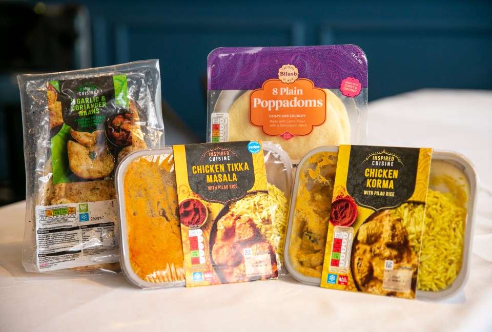 Aldi doesn’t have a takeaway box but you can get tikka with rice, korma with rice, naan bread and poppadoms