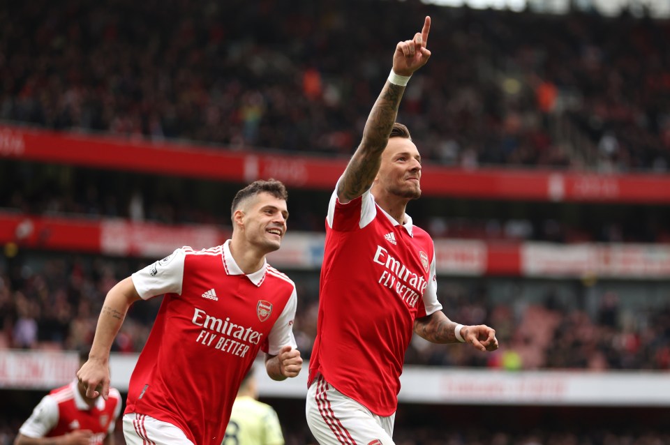 Ben White celebrates his second-half strike