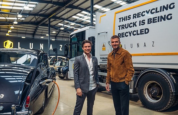 David Beckham is pictured with David Lorenz, Founder & CEO of restoration company Lunaz.</p>
<p>David B is an investor in the company, which electrified and re-engineered the 1954 Jaguar XK140, having taken a a 10 percent stake in June 2021.</p>
<p>Permission given to use by Lunaz