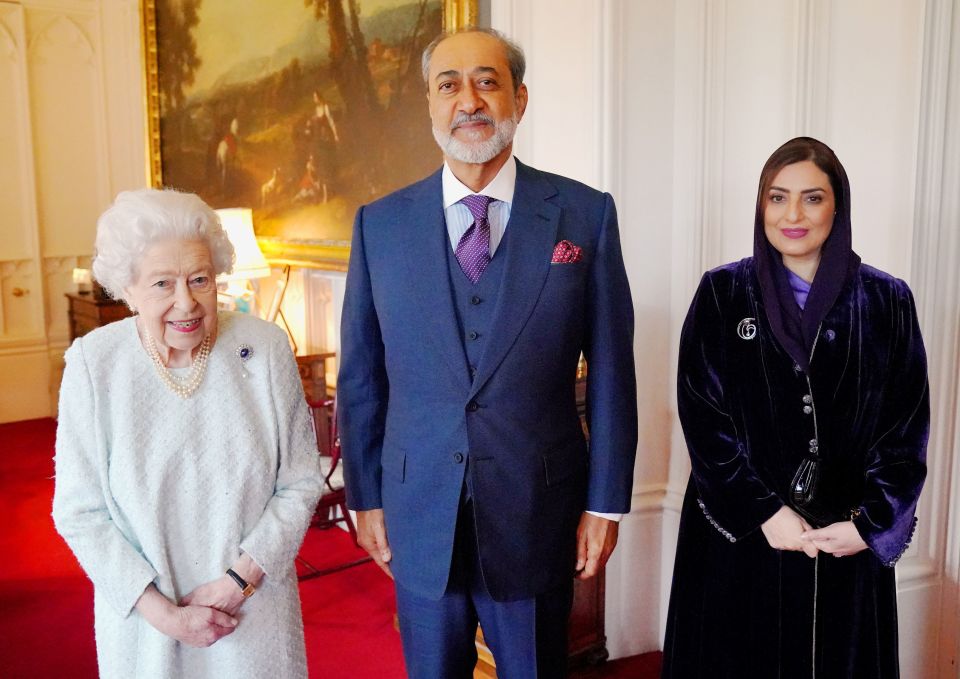 Sultan of Oman Haitham bin Tariq Al Said and his wife Ahad bint Abdullah meet the late Queen at Windsor