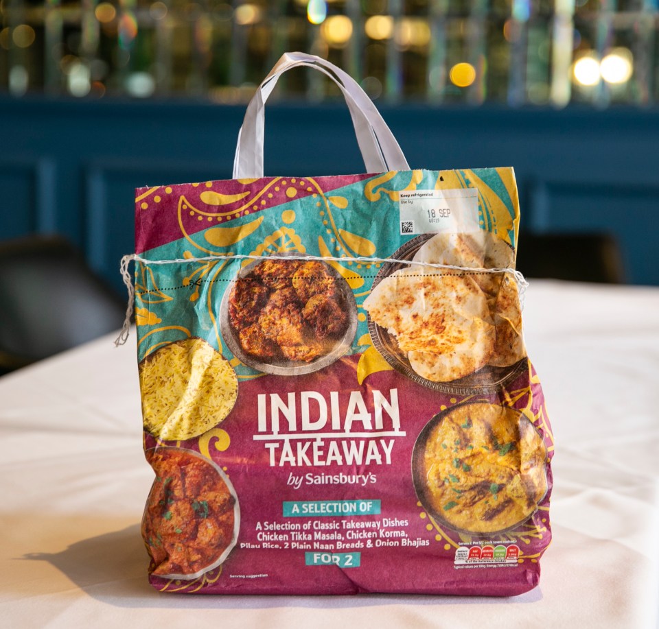 Sainsbury’s Indian box for two has korma, tikka, 8 onion bhajis, pilau rice, and 2 naan breads