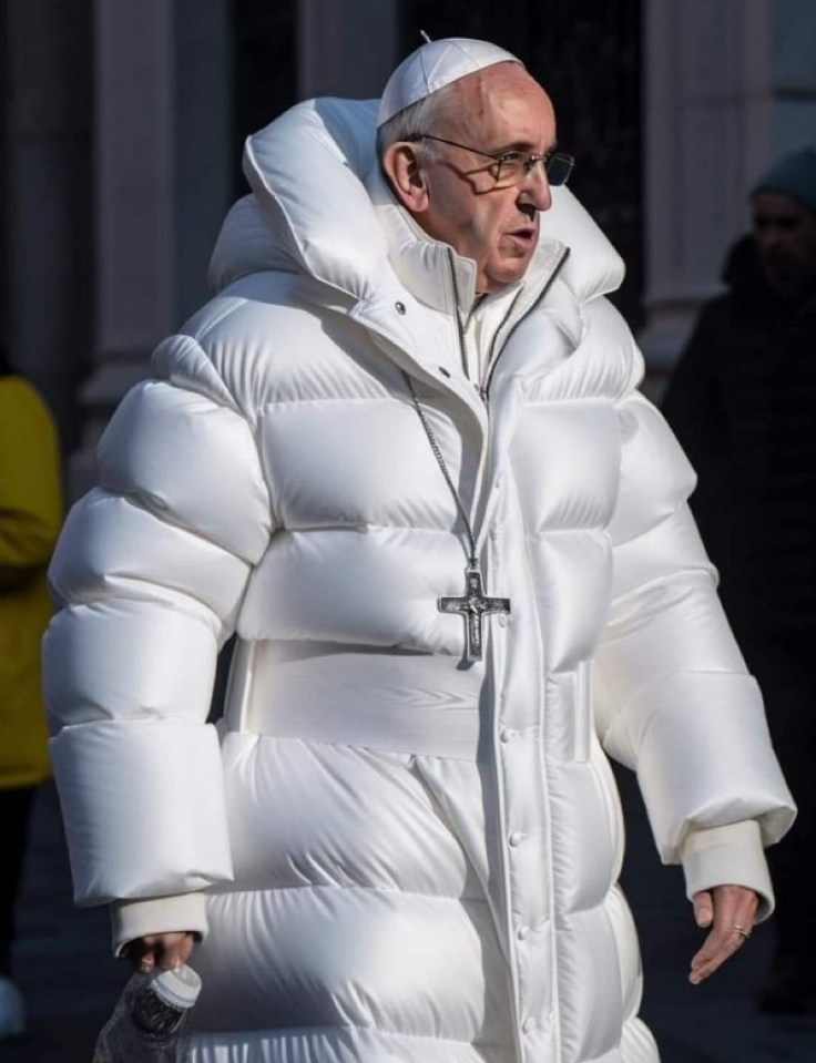 A super-realistic shot of the Pope resplendent in a massive white puffer coat. This one even fooled broadcaster and seasoned journalist Andrew Marr