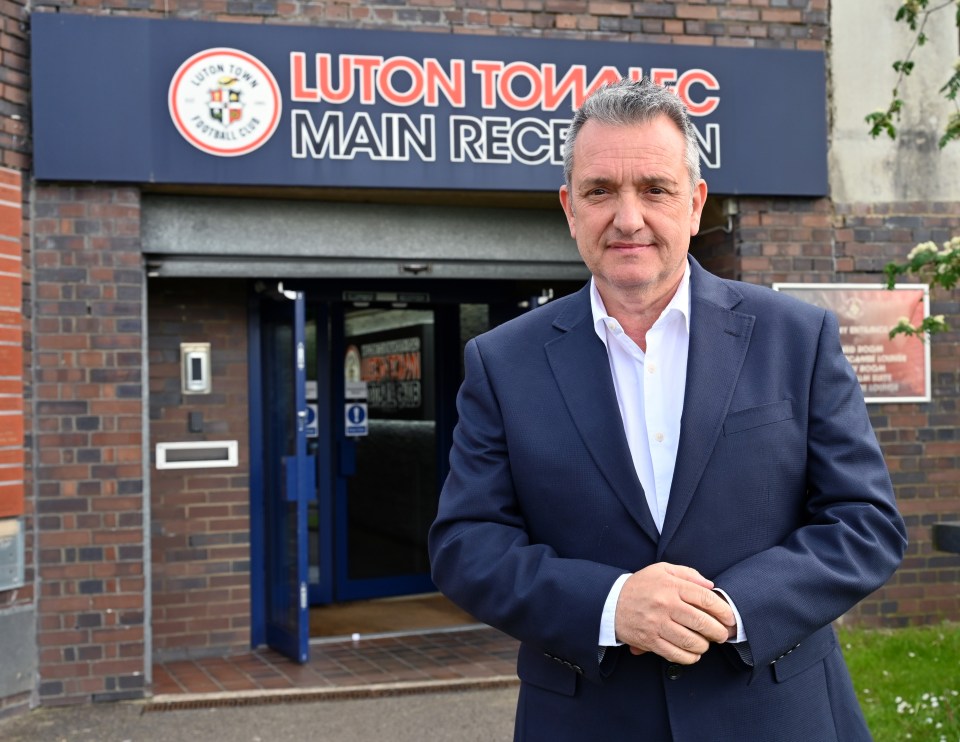 Gary Sweet, the CEO of Luton Town FC outside the main entrance to the club. picture David Dyson
