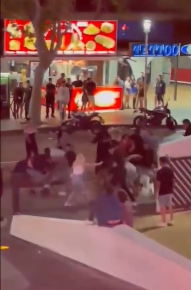 The terrifying fight broke out outside a night club on Magaluf's notorious strip