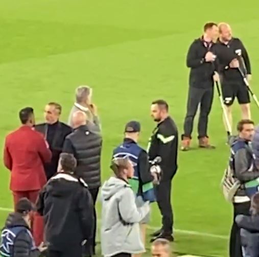 Patrice Evra gets involved in an altercation with Manchester City staff