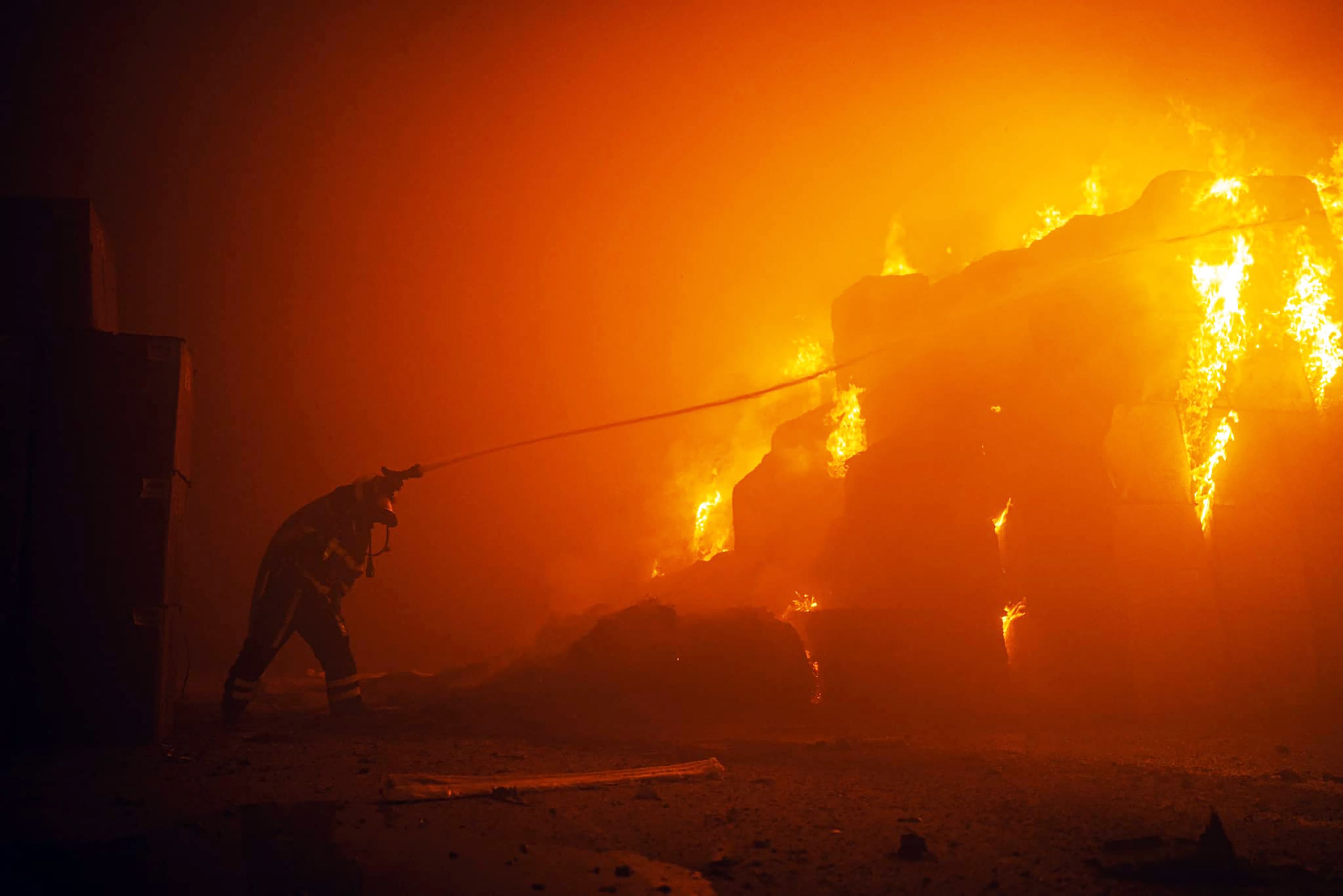 The massive drone attack caused a fire in a building in Kyiv