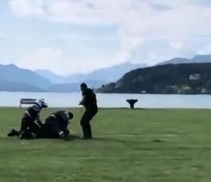 Cops piled on as they restrained the attacker