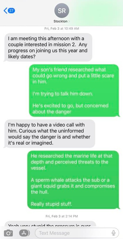 Mr Bloom told Stockton Rush his son was 'concerned' about the trip