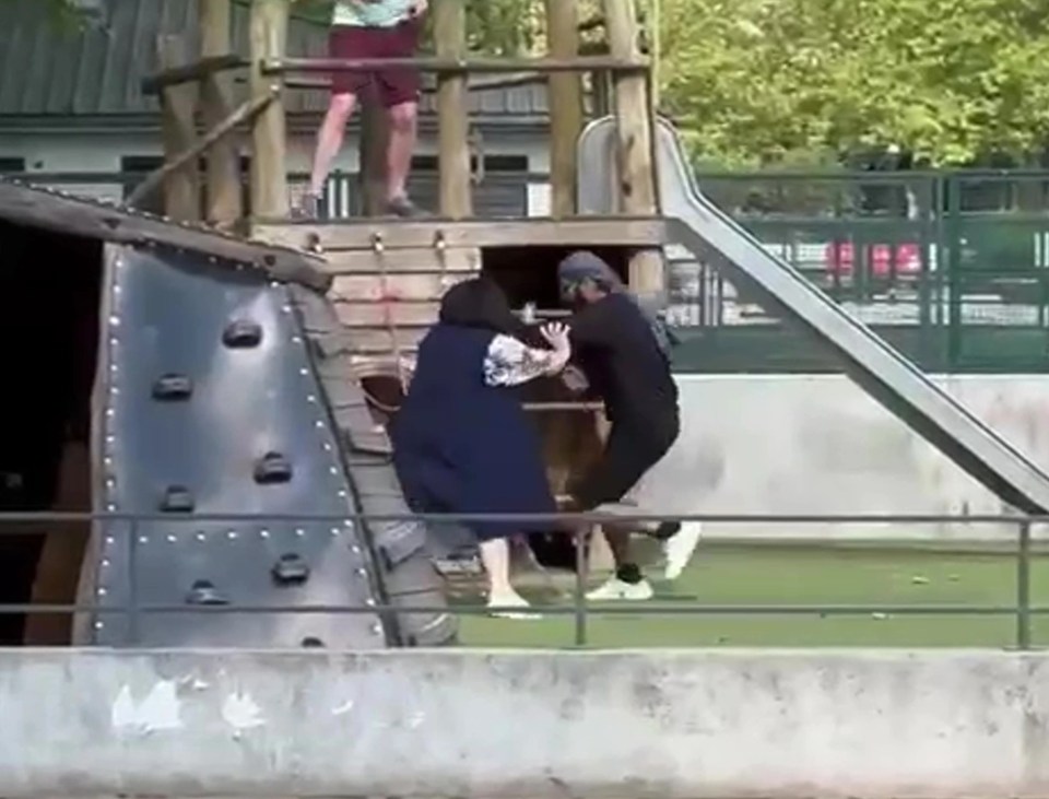 Horrifying footage shows the knife-wielding man rampaging through the playground