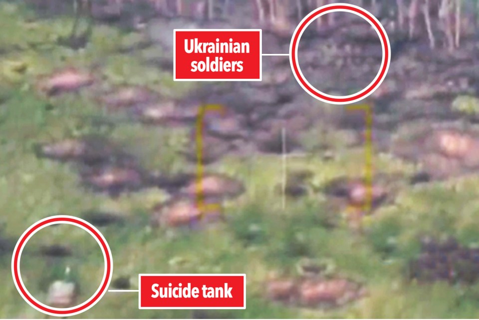 The tank - laden with explosives - seen rolling towards Ukrainian troops
