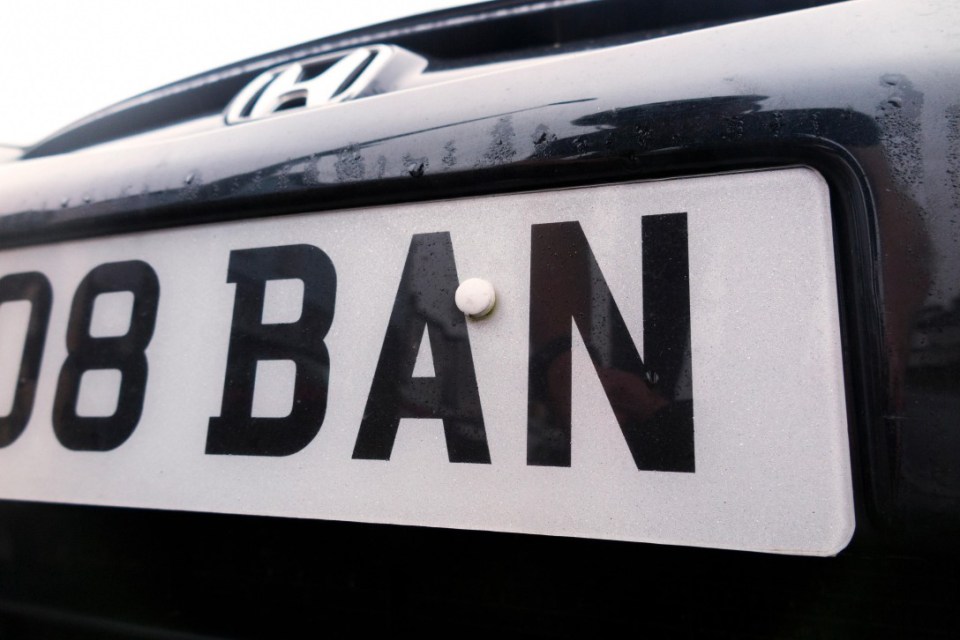 KRTNP7 Vehicle registration car number plate with letters that spell the word BAN . UK. Could be used to illustrate news on banned driver or banning drivers