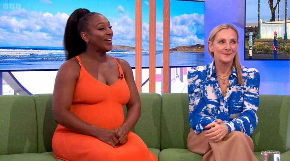 Alexandra showed off her blossoming bump in a bright orange dress as she joined Leslie Sharp on The One Show
