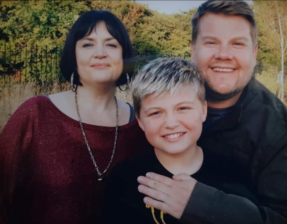Oscar with Ruth and James when he returned to Gavin and Stacey when he was ten to film the Christmas special