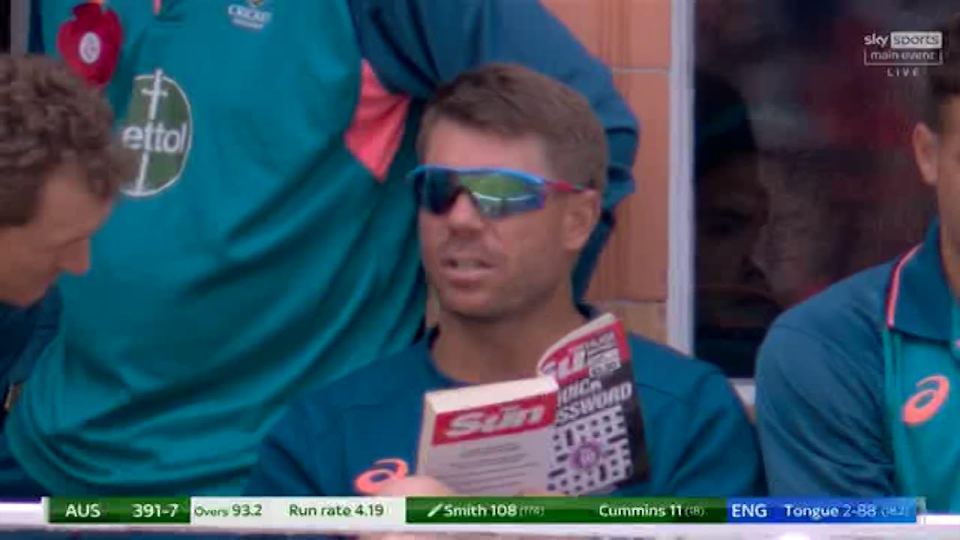 David Warner was spotted doing The Sun's crossword book