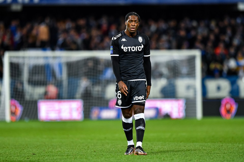 Axel DISASI of Monaco during the French Ligue 1 Uber Eats soccer match between Auxerre and Monaco at Stade Abbe Deschamps on December 28, 2022 in Auxerre, France. (Photo by Baptiste Fernandez/Icon Sport via Getty Images)