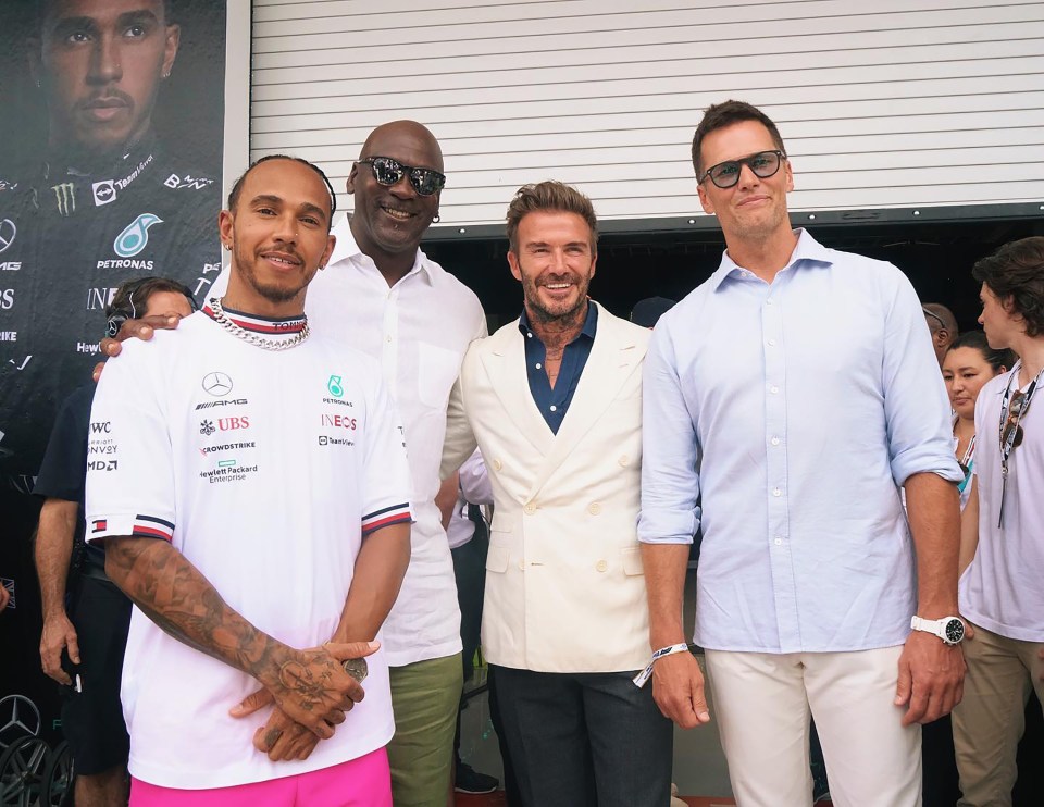 Sporting legends Michael Jordan, David Beckham and Tom Brady embrace Hamilton