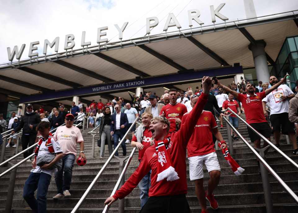 Man United fans poured out of Wembley Park Station ahead of the clash