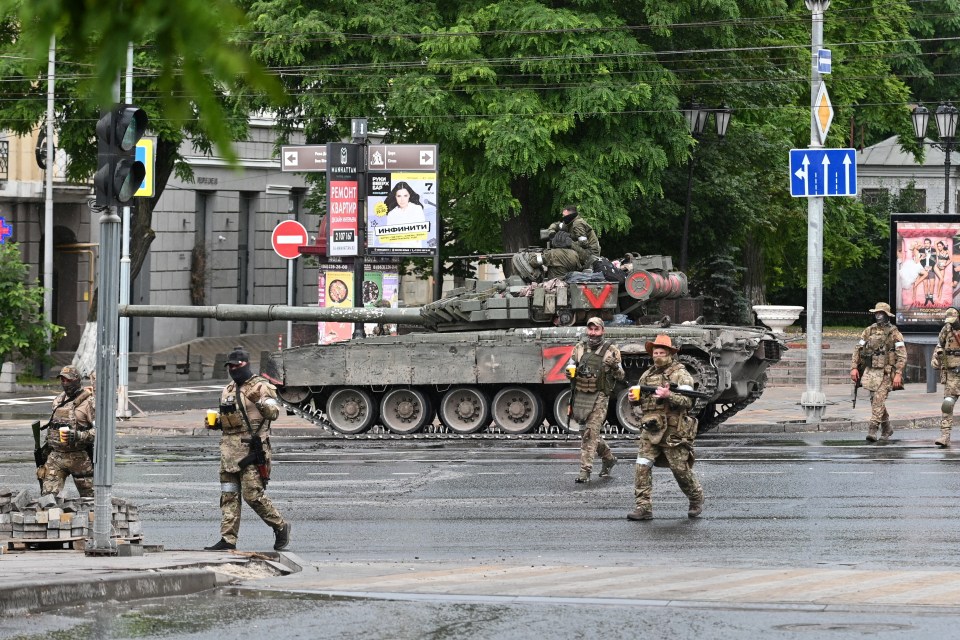 Fighters of Wagner private mercenary group in the city of Rostov-on-Don, Russia