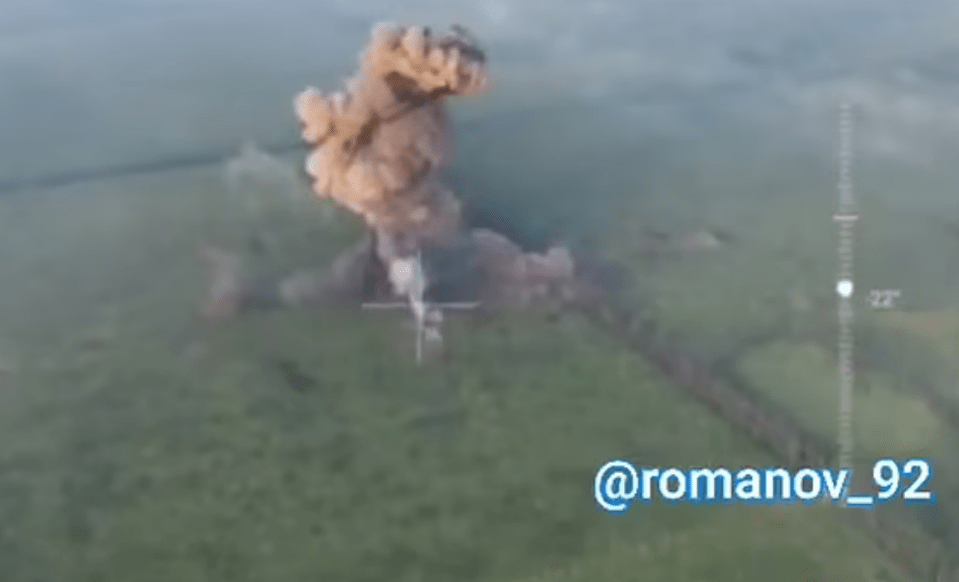 Smoke can be seen billowing from the tank after the explosion