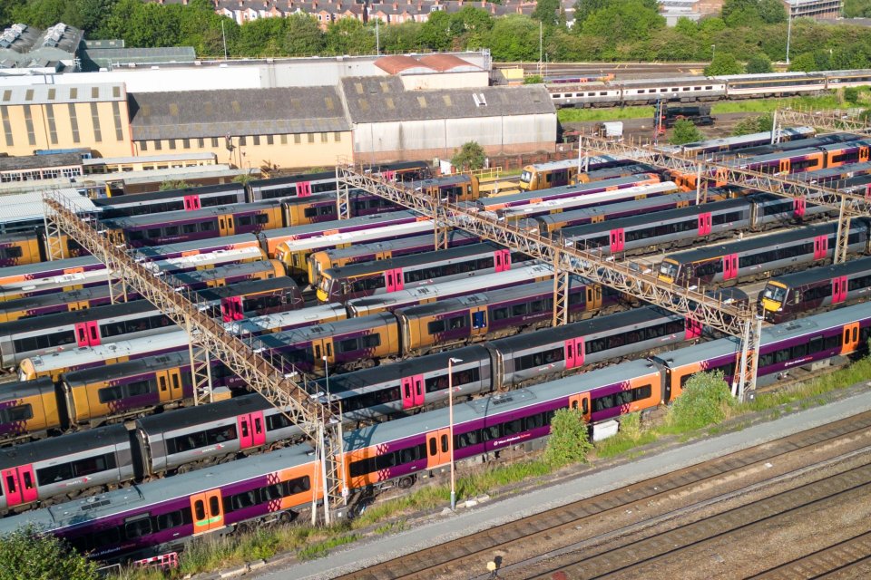 Carriages were stacked up at depots this morning as train drivers from the Aslef union walked out in a row over pay and conditions