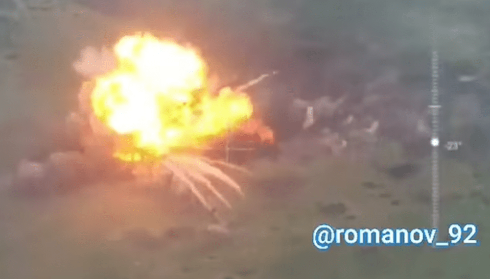 The tank then explodes into a fireball