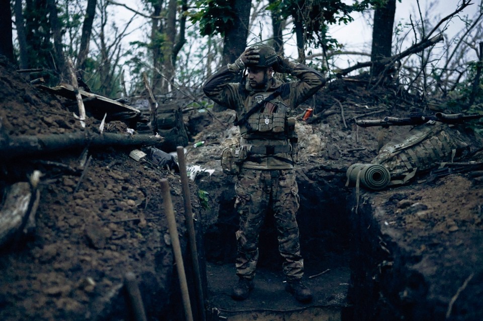 A Ukrainian soldier near the front line in Bakhmut