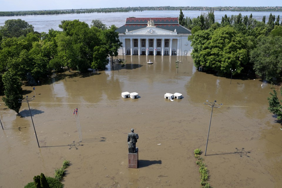 The House of Culture under water in Nova Kakhovka