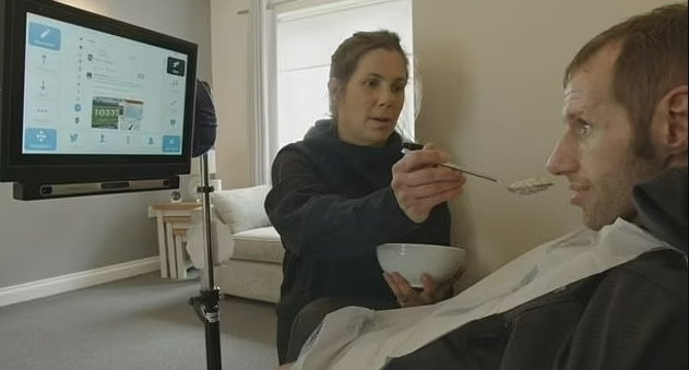 Rob can only eat liquidised foods and has to be spoon fed by Lindsey