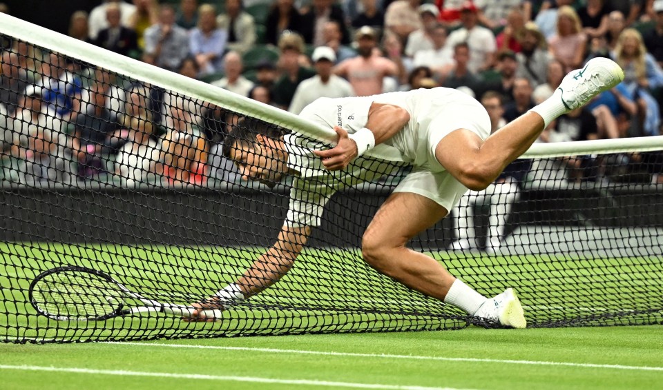 Djokovic, 36, was sent flying over the net